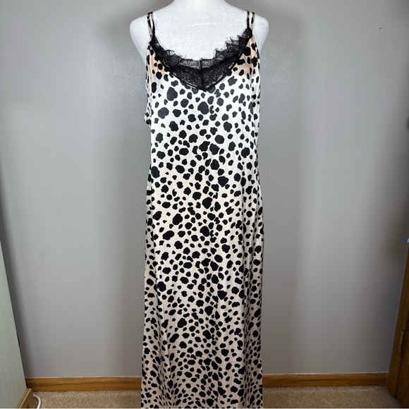 Anthropologie V-Neck Open Back Lace Trim Animal Print Slip Dress Size Medium - Picture 3 of 12